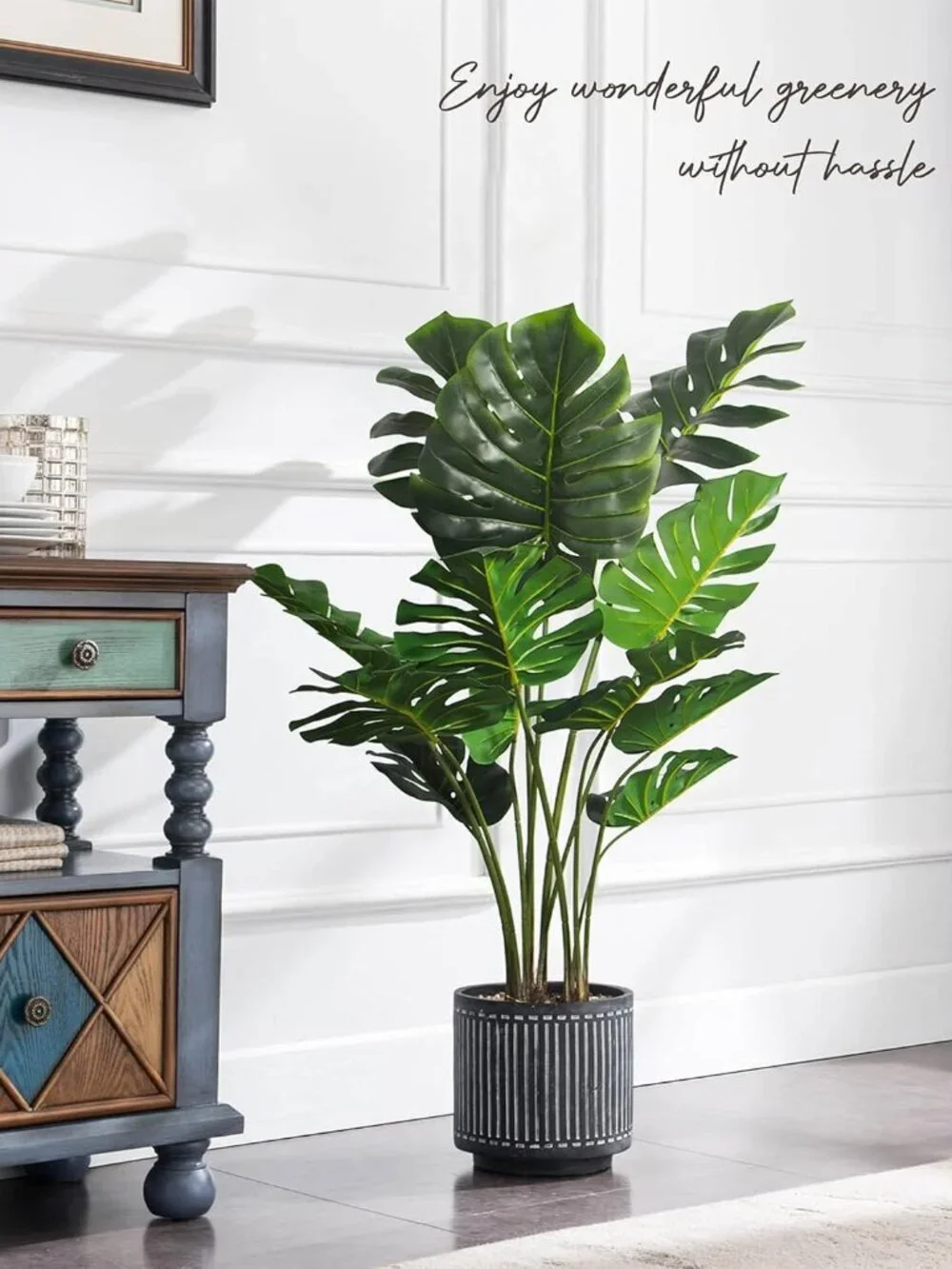 Artificial Monstera Plant 4FT Fake Swiss Cheese Potted Faux Tropical Floor Plant